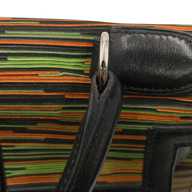 エルメス ケリー28 外縫い ブラック/オレンジ/グリーン/シルバー金具 ヴィブラート/ガリバー □C刻印 HERMES Kelly 2wayバッグ