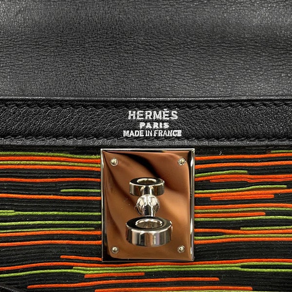 エルメス ケリー28 外縫い ブラック/オレンジ/グリーン/シルバー金具 ヴィブラート/ガリバー □C刻印 HERMES Kelly 2wayバッグ