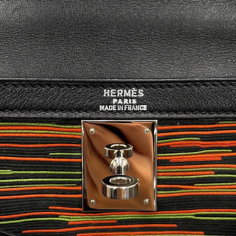 エルメス ケリー28 外縫い ブラック/オレンジ/グリーン/シルバー金具 ヴィブラート/ガリバー □C刻印 HERMES Kelly 2wayバッグ