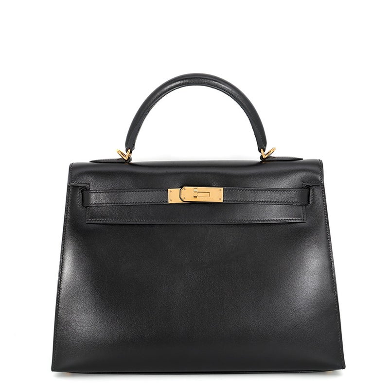 エルメス ハンドバッグ ケリー32 外縫い ブラック/シルバー金具 ボックスカーフ □H刻印 ２wayショルダー 黒