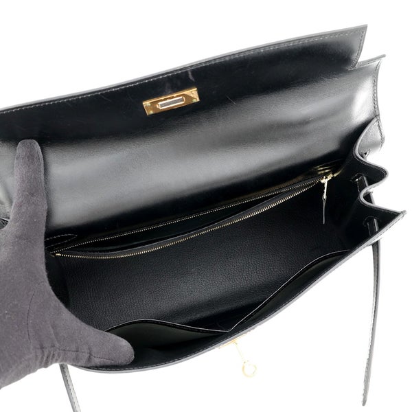 エルメス ハンドバッグ ケリー32 外縫い ブラック/シルバー金具 ボックスカーフ □H刻印 ２wayショルダー 黒