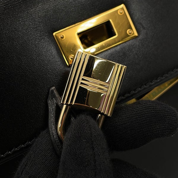 エルメス ハンドバッグ ケリー32 外縫い ブラック/シルバー金具 ボックスカーフ □H刻印 ２wayショルダー 黒