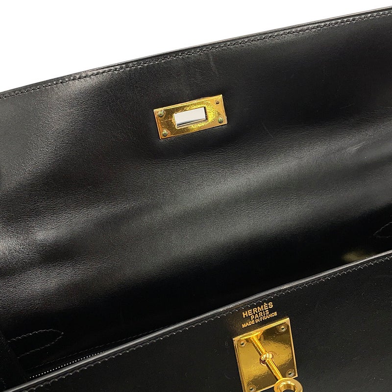 エルメス ハンドバッグ ケリー32 外縫い ブラック/シルバー金具 ボックスカーフ □H刻印 ２wayショルダー 黒