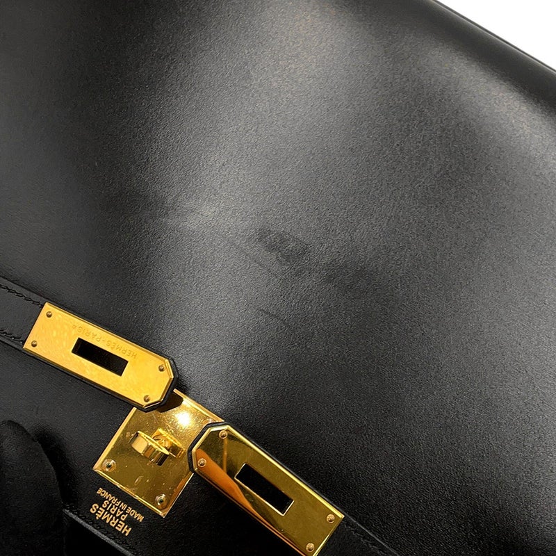 エルメス ハンドバッグ ケリー32 外縫い ブラック/シルバー金具 ボックスカーフ □H刻印 ２wayショルダー 黒