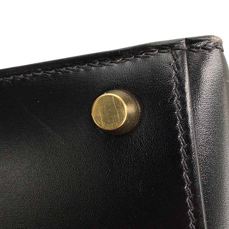 エルメス ハンドバッグ ケリー32 外縫い ブラック/シルバー金具 ボックスカーフ □H刻印 ２wayショルダー 黒