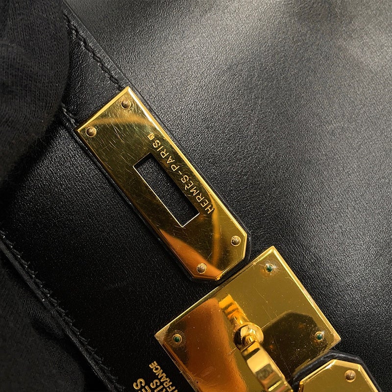 エルメス ハンドバッグ ケリー32 外縫い ブラック/シルバー金具 ボックスカーフ □H刻印 ２wayショルダー 黒