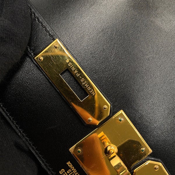 エルメス ハンドバッグ ケリー32 外縫い ブラック/シルバー金具 ボックスカーフ □H刻印 ２wayショルダー 黒