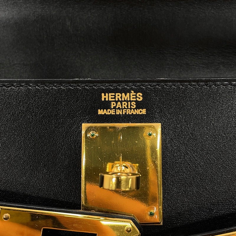 エルメス ハンドバッグ ケリー32 外縫い ブラック/シルバー金具 ボックスカーフ □H刻印 ２wayショルダー 黒