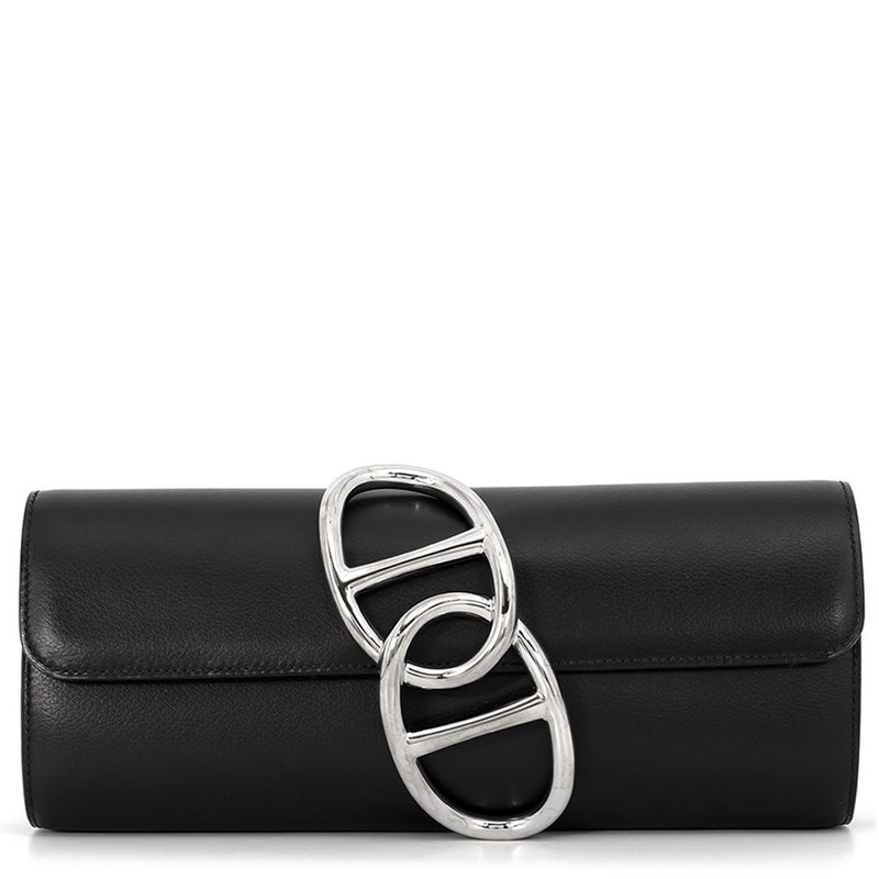 エルメス クラッチバッグ ポシェット エジェ ブラック/シルバー金具 エヴァーグレイン X刻印 HERMES 黒
