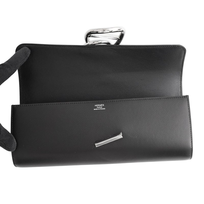 エルメス クラッチバッグ ポシェット エジェ ブラック/シルバー金具 エヴァーグレイン X刻印 HERMES 黒