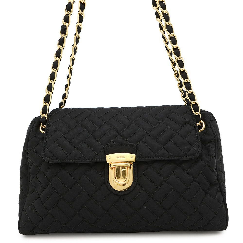 プラダA4黒キルティングチェーンバッグ PRADA QUILTING NYLON CHAIN SHOULDER BAG MADE IN ITALY/プラダ