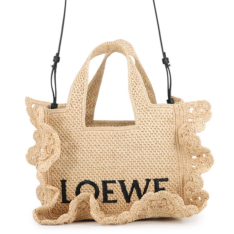 ロエベ トートバッグ フォントトート スモール ラフィア/レザー ALF1B59X25 LOEWE 2wayショルダーバッグ かごバッグ 黒