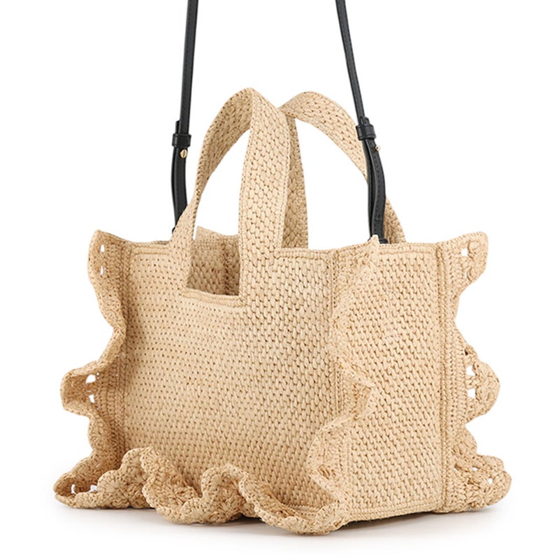 ロエベ トートバッグ フォントトート スモール ラフィア/レザー ALF1B59X25 LOEWE 2wayショルダーバッグ かごバッグ 黒