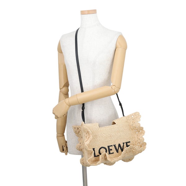 ロエベ トートバッグ フォントトート スモール ラフィア/レザー ALF1B59X25 LOEWE 2wayショルダーバッグ かごバッグ 黒