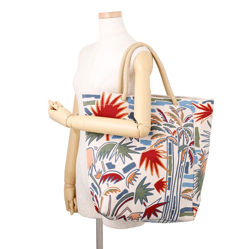 エルメス トートバッグ ピーチバッグ パームツリー カーキ/グロセイユ/シエル/シルバー金具 コットン HERMES
