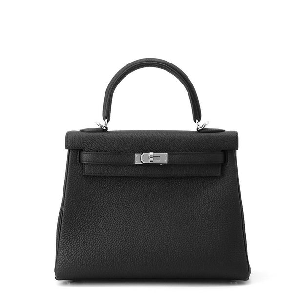 エルメス ハンドバッグ ケリー25 内縫い ブラック/シルバー金具 トゴ W刻印 HERMES Kelly 2wayバッグ 黒