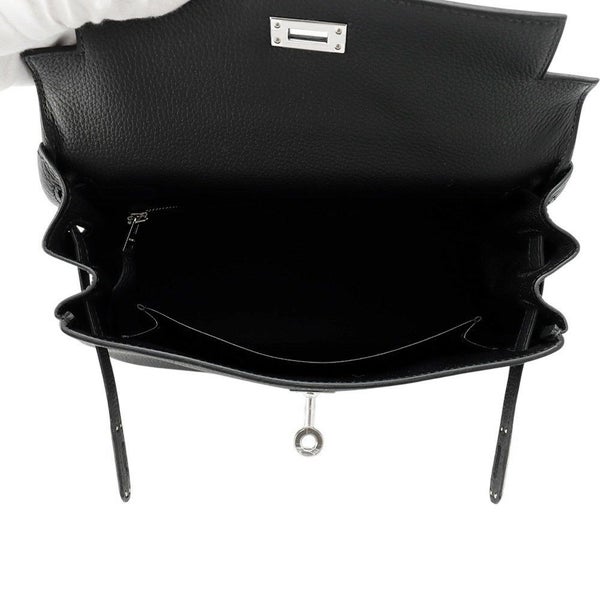 エルメス ハンドバッグ ケリー25 内縫い ブラック/シルバー金具 トゴ W刻印 HERMES Kelly 2wayバッグ 黒