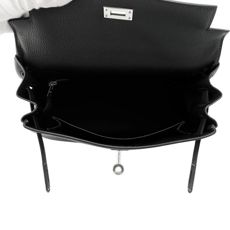 エルメス ハンドバッグ ケリー25 内縫い ブラック/シルバー金具 トゴ W刻印 HERMES Kelly 2wayバッグ 黒