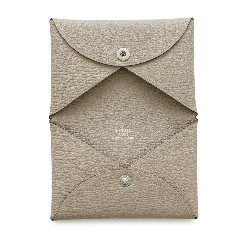 エルメス カードケース カルヴィ トゥルティエールグレー/シルバー金具 シェブルミゾル W刻印 HERMES 財布