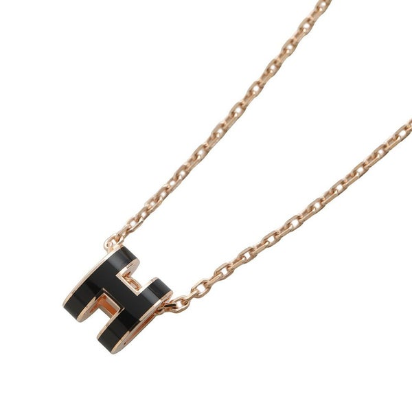 エルメス ネックレス ミニ・ポップアッシュ ブラック/ピンクゴールド金具 アクセサリー ポップH 黒