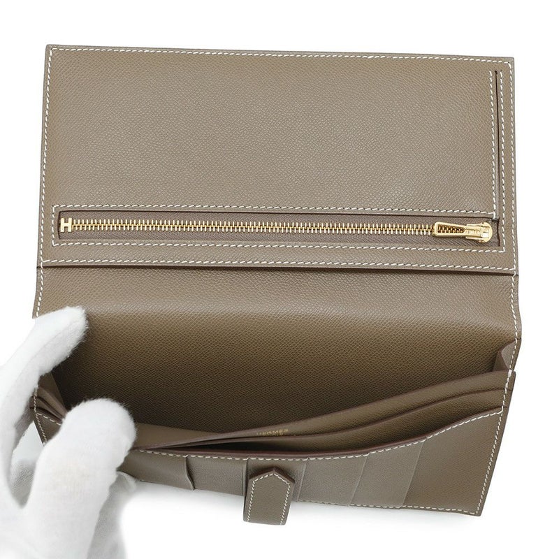 エルメス 長財布 ベアンスフレ エトゥープ/ゴールド金具 ヴォーマダム B刻印 HERMES 財布