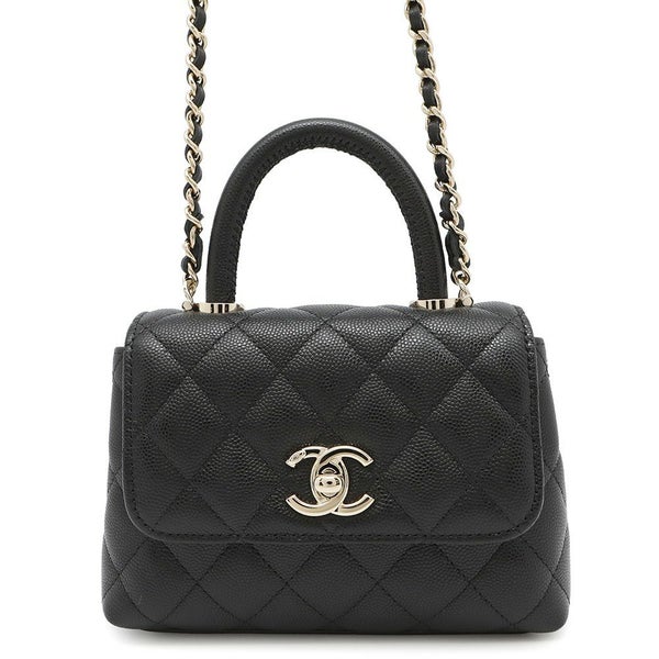 シャネル ハンドバッグ マトラッセ ココハンドル ミニミニ キャビアスキン AP4244 2wayチェーンショルダー 黒