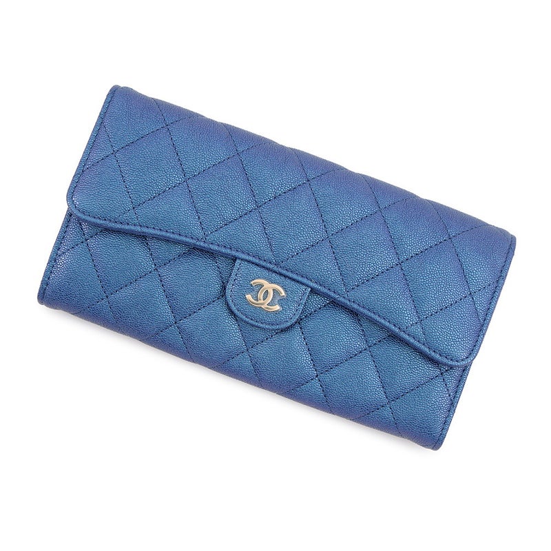 シャネル 長財布 クラシック ロング フラップ ウォレット マトラッセ ココマーク キャビアスキン AP0241 CHANEL 財布 メタリック