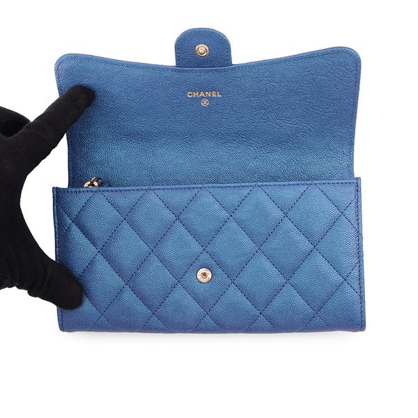 シャネル 長財布 クラシック ロング フラップ ウォレット マトラッセ ココマーク キャビアスキン AP0241 CHANEL 財布 メタリック