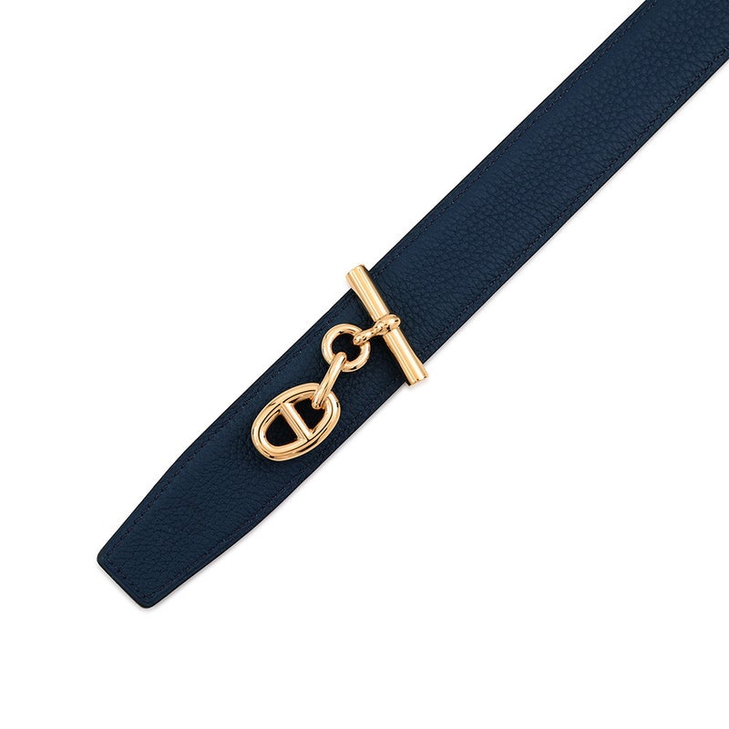 エルメス ベルト ヨッティング シェーヌダンクル ブラック/ブルーニュイ/シルバー金具 スイフト/トゴ C刻印 サイズ85 HERMES メンズ