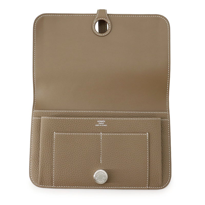 エルメス 長財布 ドゴンGM デュオ エトゥープ/シルバー金具 トゴ D刻印 HERMES 財布