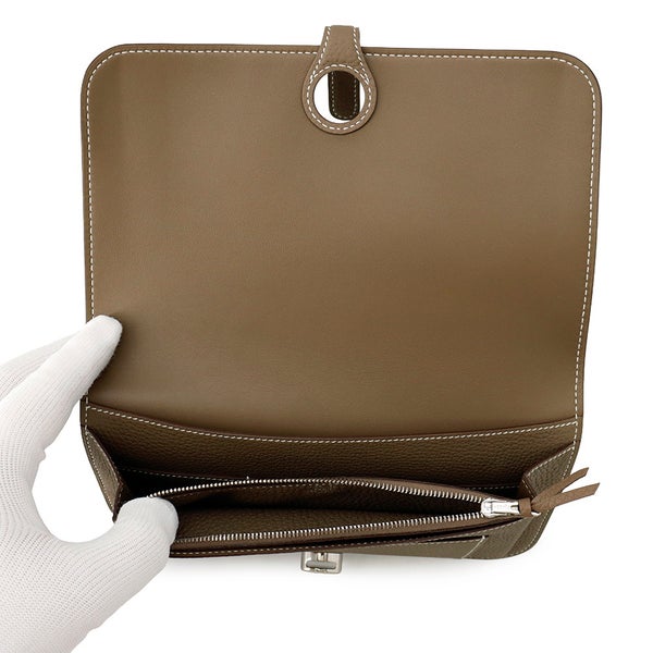 エルメス 長財布 ドゴンGM デュオ エトゥープ/シルバー金具 トゴ D刻印 HERMES 財布