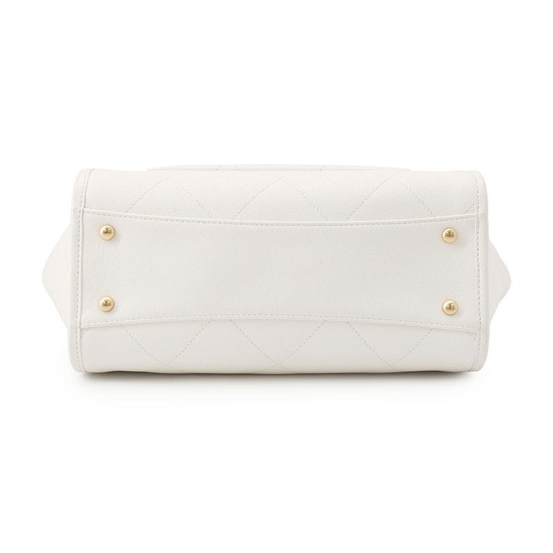 シャネル チェーントートバッグ ココマーク ステッチポケットCC キャビアスキン AS5417 CHANEL ショルダーバッグ 白