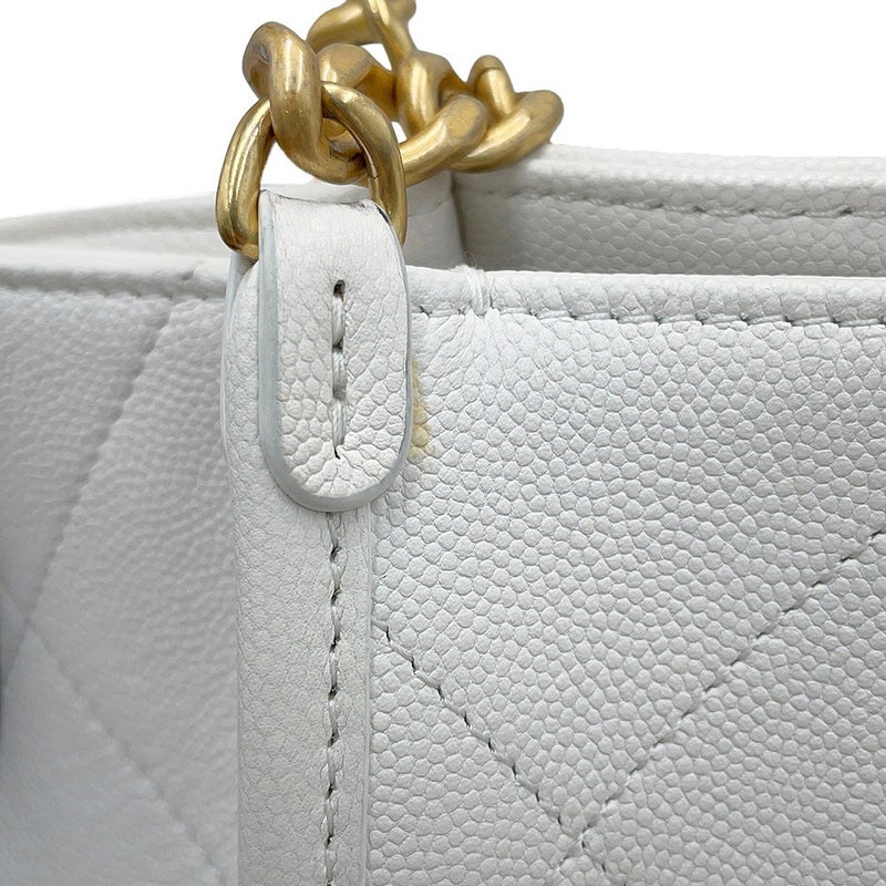シャネル チェーントートバッグ ココマーク ステッチポケットCC キャビアスキン AS5417 CHANEL ショルダーバッグ 白