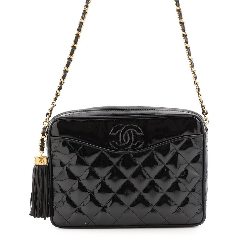 シャネル チェーンショルダーバッグ マトラッセ ココマーク パテント CHANEL 黒