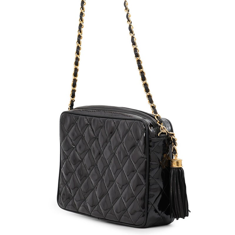 シャネル チェーンショルダーバッグ マトラッセ ココマーク パテント CHANEL 黒