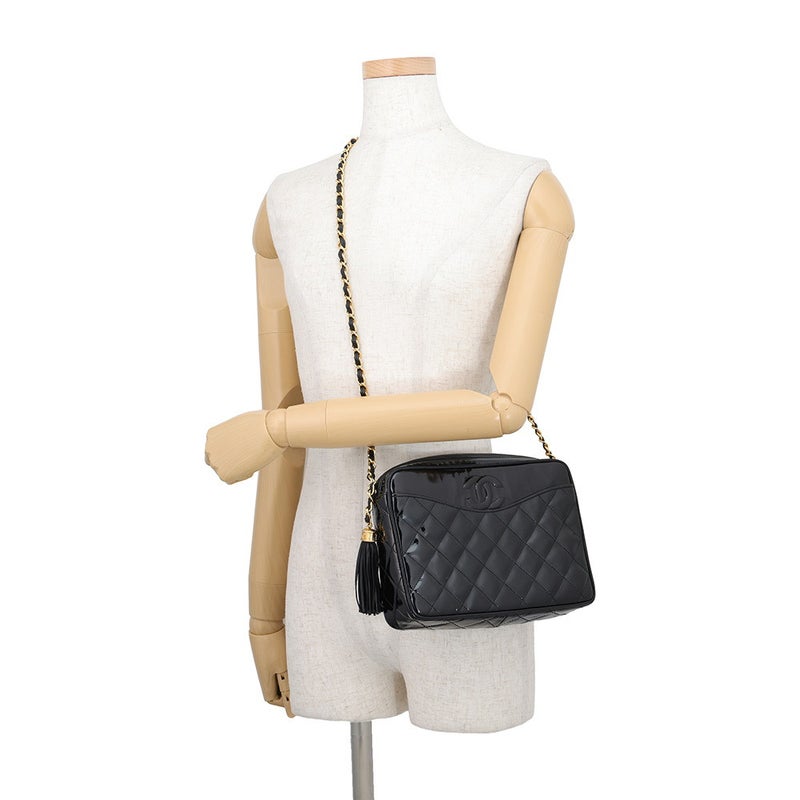 シャネル チェーンショルダーバッグ マトラッセ ココマーク パテント CHANEL 黒