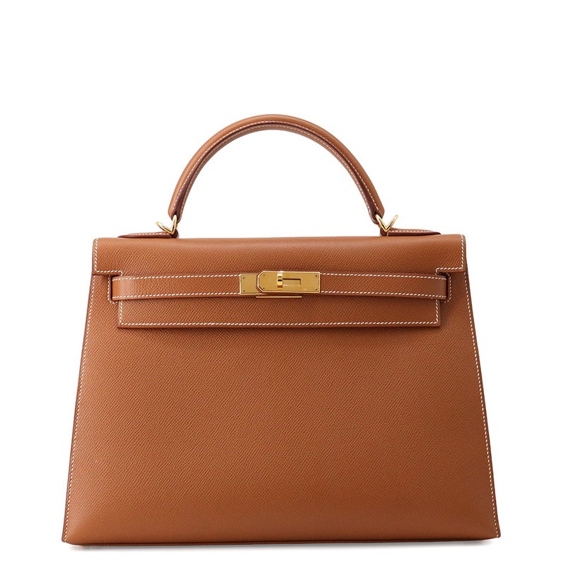 エルメス ハンドバッグ ケリー32 外縫い ゴールド/ゴールド金具 エプソン □F刻印 HERMES Kelly 2wayバッグ