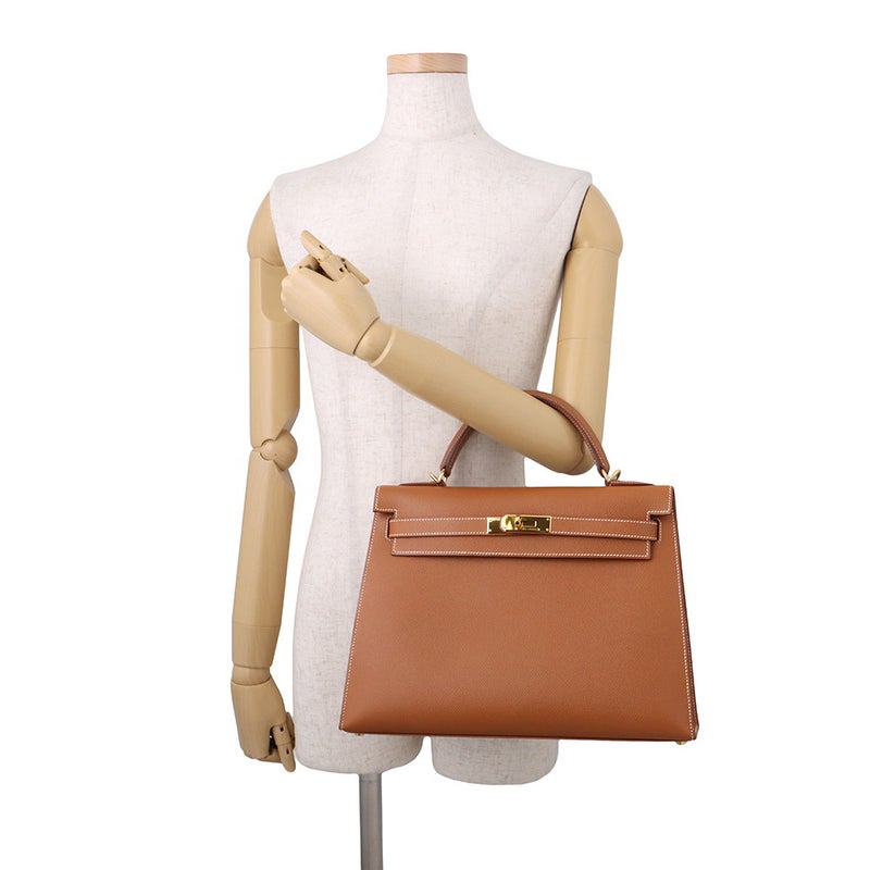 エルメス ハンドバッグ ケリー32 外縫い ゴールド/ゴールド金具 エプソン □F刻印 HERMES Kelly 2wayバッグ