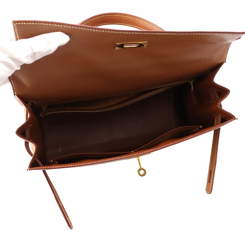 エルメス ハンドバッグ ケリー32 外縫い ゴールド/ゴールド金具 エプソン □F刻印 HERMES Kelly 2wayバッグ