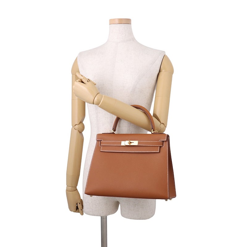 エルメス ハンドバッグ ケリー28 外縫い ゴールド/ゴールド金具 エプソン G刻印 HERMES Kelly 2wayバッグ