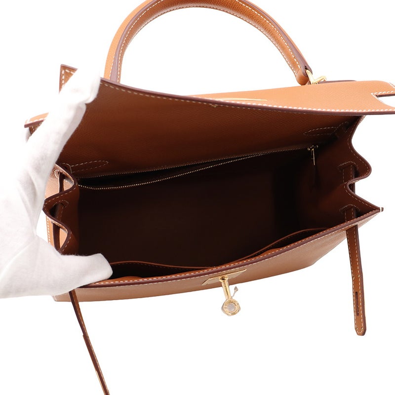 エルメス ハンドバッグ ケリー28 外縫い ゴールド/ゴールド金具 エプソン G刻印 HERMES Kelly 2wayバッグ