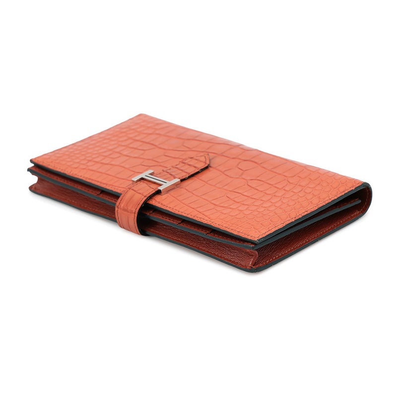エルメス 長財布 ベアンスフレ マチ有り ブリック/シルバー金具 アリゲーターマット A刻印 HERMES 財布