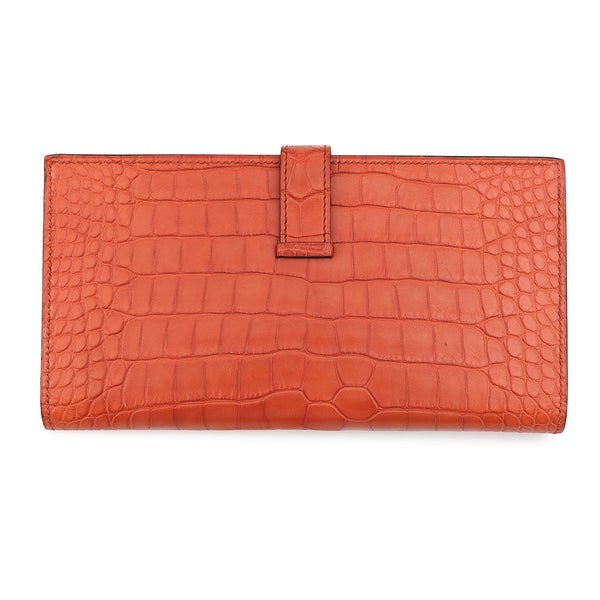 エルメス 長財布 ベアンスフレ マチ有り ブリック/シルバー金具 アリゲーターマット A刻印 HERMES 財布