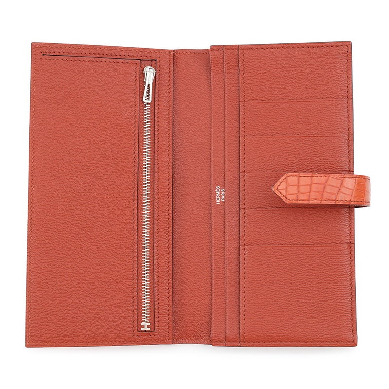 エルメス 長財布 ベアンスフレ マチ有り ブリック/シルバー金具 アリゲーターマット A刻印 HERMES 財布