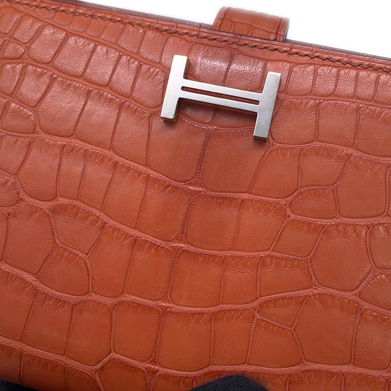 エルメス 長財布 ベアンスフレ マチ有り ブリック/シルバー金具 アリゲーターマット A刻印 HERMES 財布