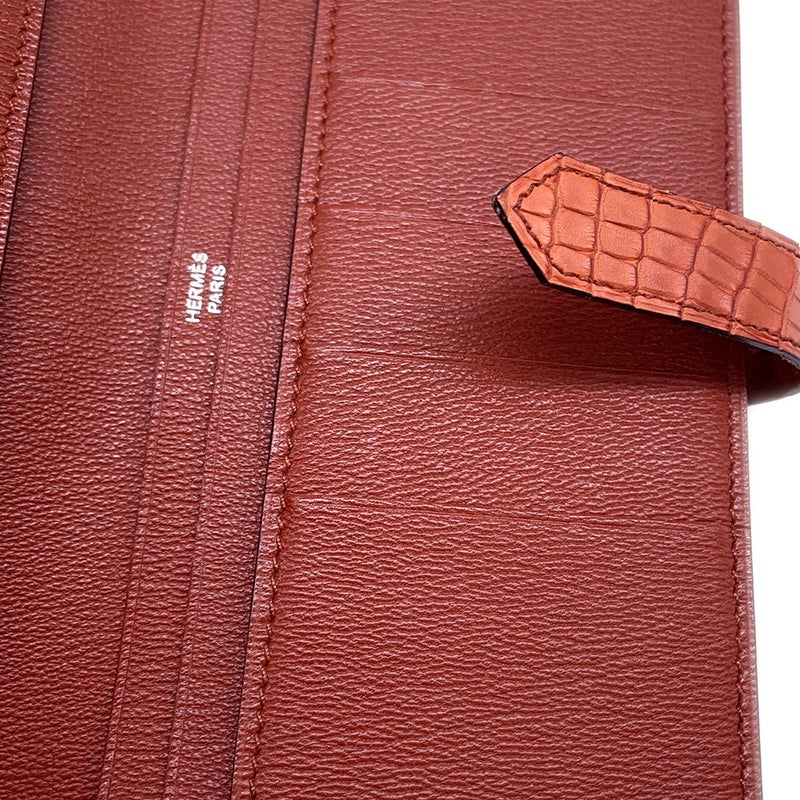 エルメス 長財布 ベアンスフレ マチ有り ブリック/シルバー金具 アリゲーターマット A刻印 HERMES 財布