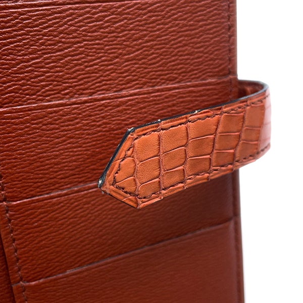 エルメス 長財布 ベアンスフレ マチ有り ブリック/シルバー金具 アリゲーターマット A刻印 HERMES 財布