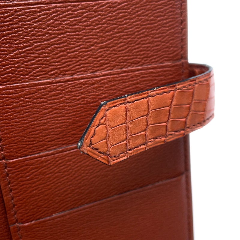 エルメス 長財布 ベアンスフレ マチ有り ブリック/シルバー金具 アリゲーターマット A刻印 HERMES 財布