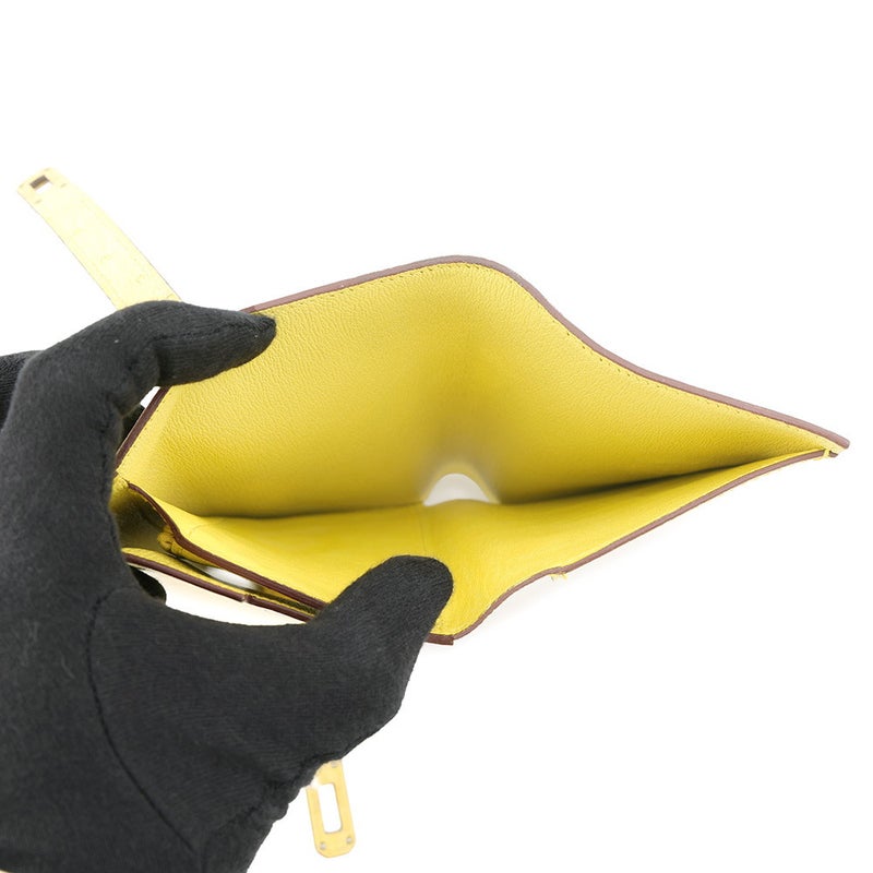 エルメス 三つ折り財布 ケリーウォレット ミディアム ジョーヌシトロン/シルバー金具 オーストリッチ Z刻印 財布