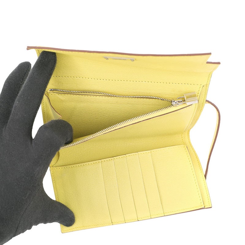 エルメス 三つ折り財布 ケリーウォレット ミディアム ジョーヌシトロン/シルバー金具 オーストリッチ Z刻印 財布